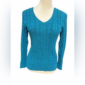 St. John's Bay Teal Cable Knit V-Neck Sweater